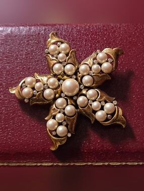 Monet Gold Tone Pearl Brooch